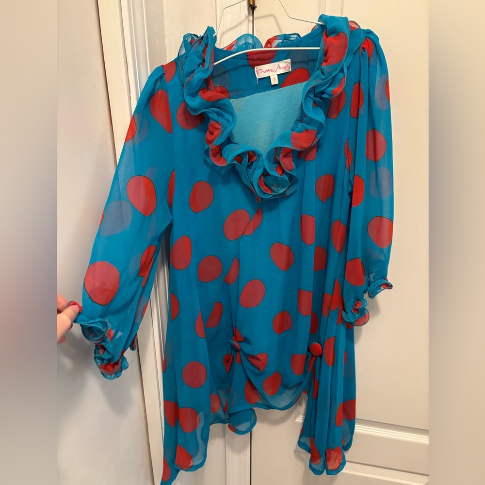 Pretty Angel Teal and Red Polka Dot Blouse